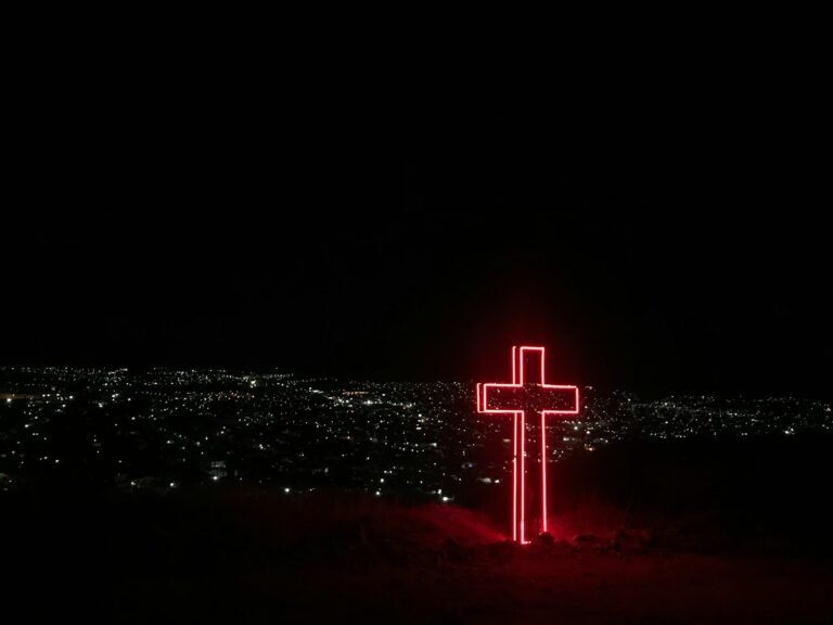 red neon light cross signage